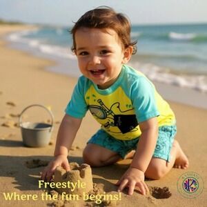 Freestyle Toddler Boys' Shark Swim Set – Rash Guard & Shorts, UPF 50+, Size 12M